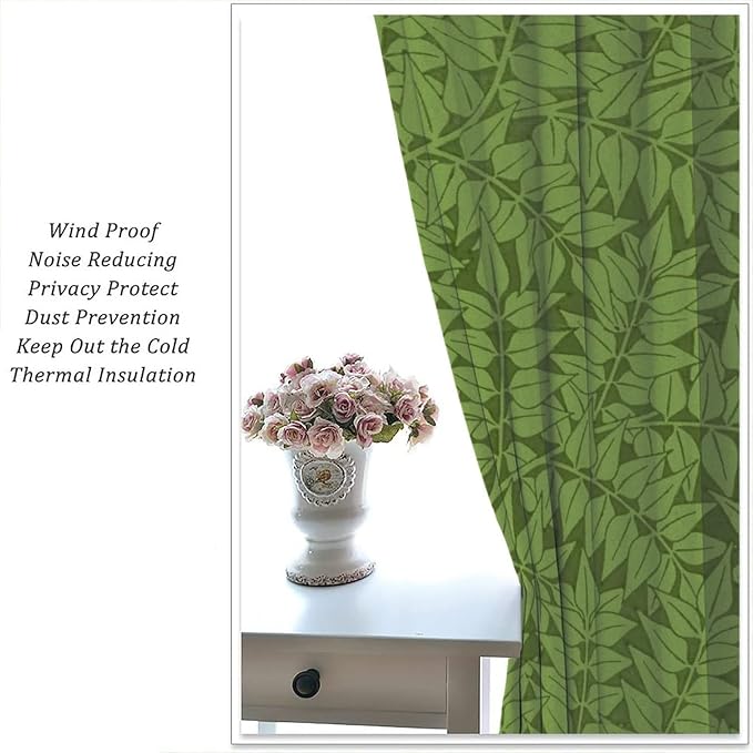 Bohemia Retro William Morris Art Blackout Window Curtains, Flowers Foliage on Green Background Curtains, for Living Room Bedroom 21(W)*54(L) 2 Panels