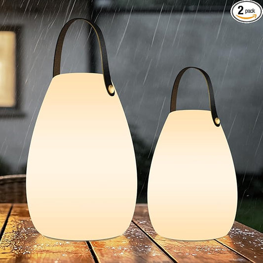 uuffoo 2 Pack Rechargeable Portable Table Lamp, Cordless RGB Lantern with Remote, Decorative LED Night Light, IP44 Waterproof Indoor Outdoor Lamp for Bedroom Patio Garden Wedding Party