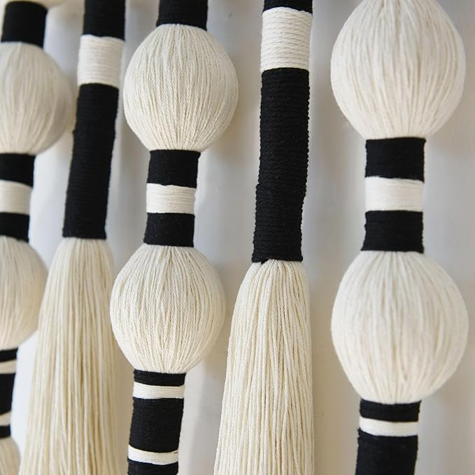 Flber Macrame Wall Hanging Tassels Sphericity Cotton Textile Hanging Geometric Yarn Wall Art for Bedroom Living Room Decor 15.7" W x 39" L