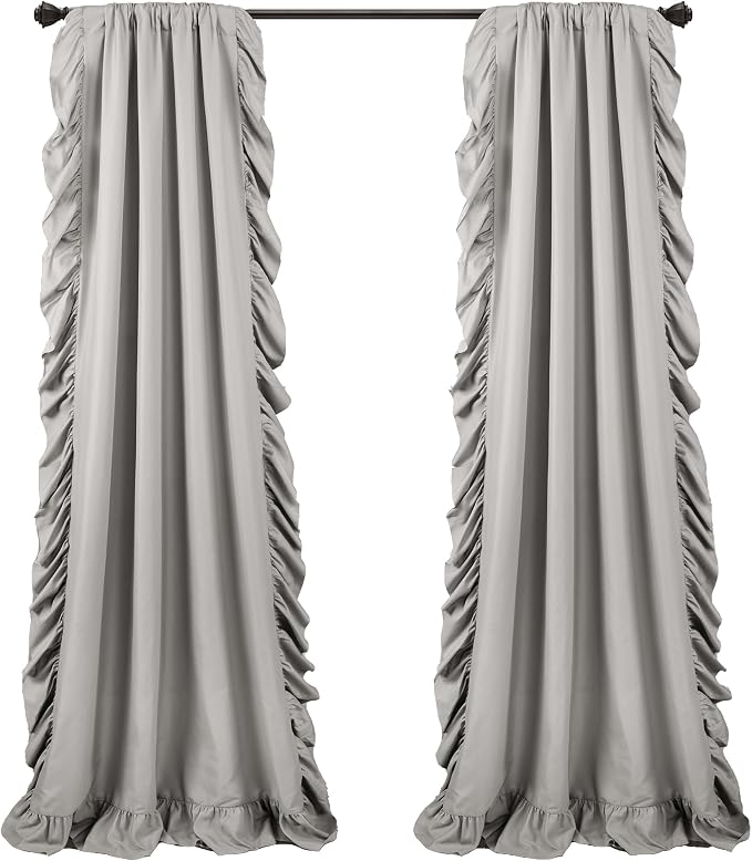 Lush Decor Reyna Ruffle Window Curtain Panel Set, Pair, 54" W x 95" L, Light Gray - Flowy Curtain - Romantic Ruffle Curtains for Bedroom, Living room, or Dining Room - Farmhouse & Cottage Home Decor