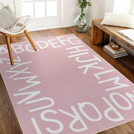 Topotdor ABC Area Rug,47x70 Inch Soft Floor Carpet,Pink | Washable Alphabet Area Rug,Non Slip Floor Mat Ideal for Bedrooms,Kids Rooms,Classrooms