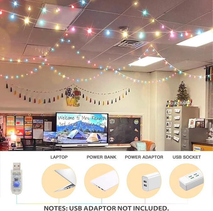 suddus 33FT 100LED Classroom Lights USB Globe String Lights Pastel Color | Pastel Fairy Lights With Remote Timer, String Lights for Dorm, Classroom, Birthday, Backyard, Patio, Party