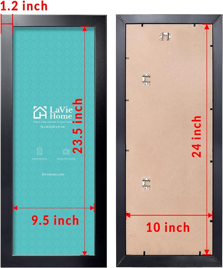 LaVie Home 10x24 Picture Frame Black, Panoramic Picture Frame for Wall Decoration, Classic Black Minimalist Style Suitable for Decorating Houses, Offices, Hotels（1 Pack）