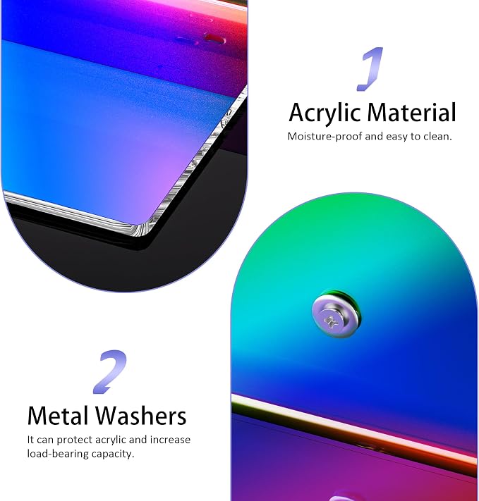 Sezanrpt 6 Inches Iridescent Acrylic Wall Shelves Set of 2, Wall Mounted Storage Display Shelves for Bedroom, Gaming Room, Living Room, Bathroom, Dining Room, Office, 2 Pack