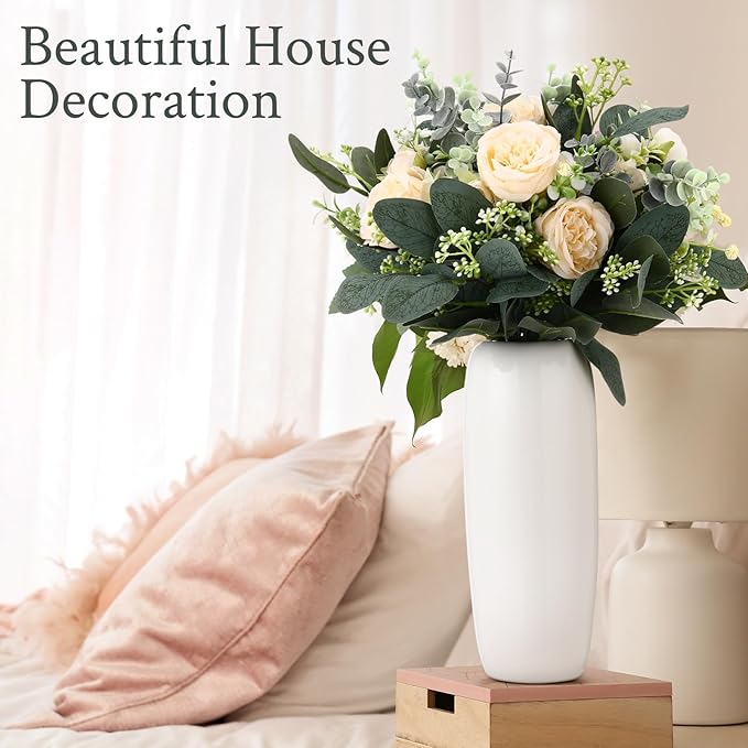 Janinka Mixed Eucalyptus Leaves Stems Bulk with White Seeds Artificial Silver Dollar Leaves Sprays Faux Oval for Wreath Garland Floral Bouquets Arrangement Wedding Greenery Decoration(230)