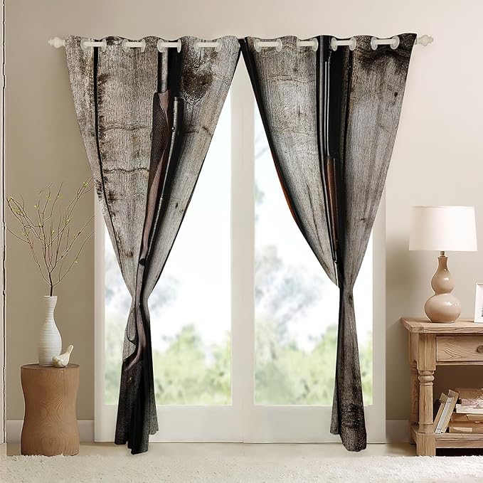 Erosebridal Guns Window Curtains,Military Theme Curtains for Kids Boys Teens Man,Retro Shotgun Darkening Drapes Vintage Board Window Treatments 2 Panel Bedroom Decor,42" Wx84 L