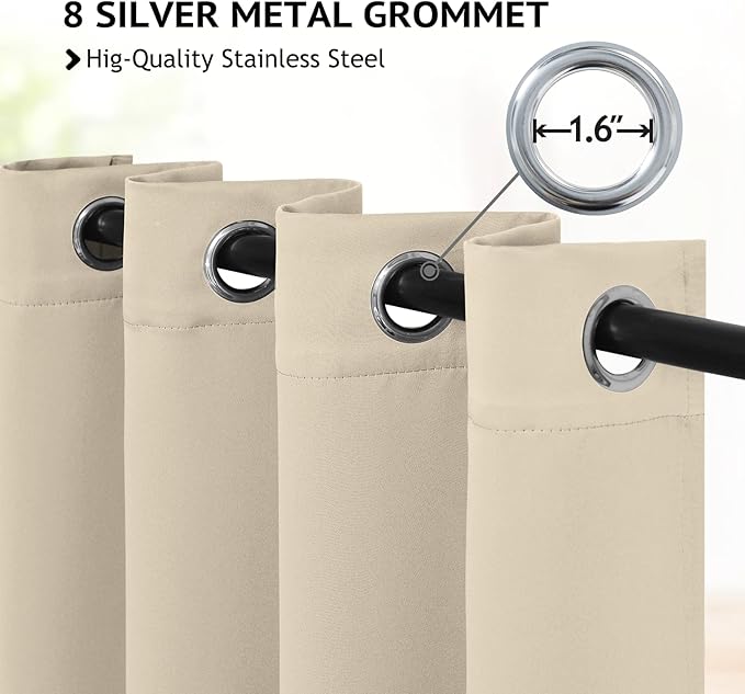 COSVIYA Grommet Blackout Room Darkening Curtains 84 inch Length 2 Panels,Thick Polyester Light Blocking Insulated Thermal Window Curtain Drapes for Bedroom/Living Room,Beige 52x84 inches