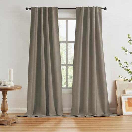 KEQIAOSUOCAI Taupe Blackout Curtains 108 Inches Long 2 Panels Back Tab Pocket Hook Belt Window Draperies for Dining Room 34x108