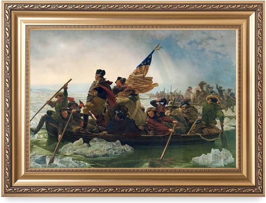 DECORARTS - Washington Crossing the Delaware by Emanuel Leutze, Giclee Print w/Golden Frame for Wall Decor. Picture Size: 24x16 Total Size w/Frame: 30x22 in