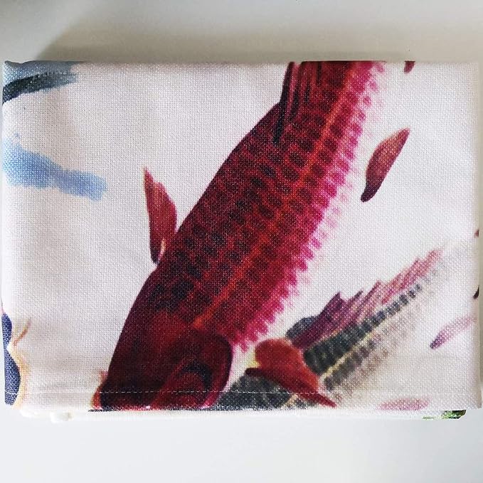 Ofat Home Koi Fish & Lotus Noren Curtain, 33.5" x 59" | Chinese ink painting style doorway curtain with 9 koi fish, lightweight fabric for apartment, or kitchen