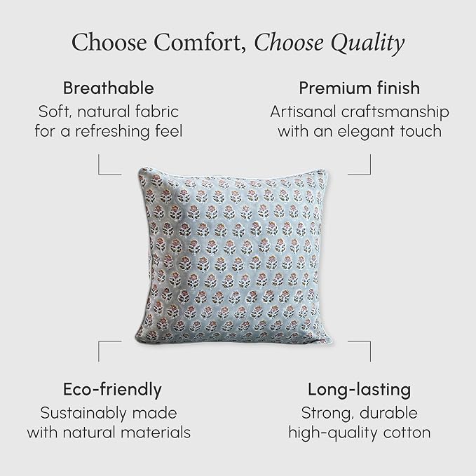 CPC 100% Cotton Throw Pillow Covers 20x20 Inch, Set of 2 Gray Block Print Pattern Couch Pillow, Cute Boho Decorative Pillows for Living Room, Bedroom with Hidden Zipper- Labra Gray