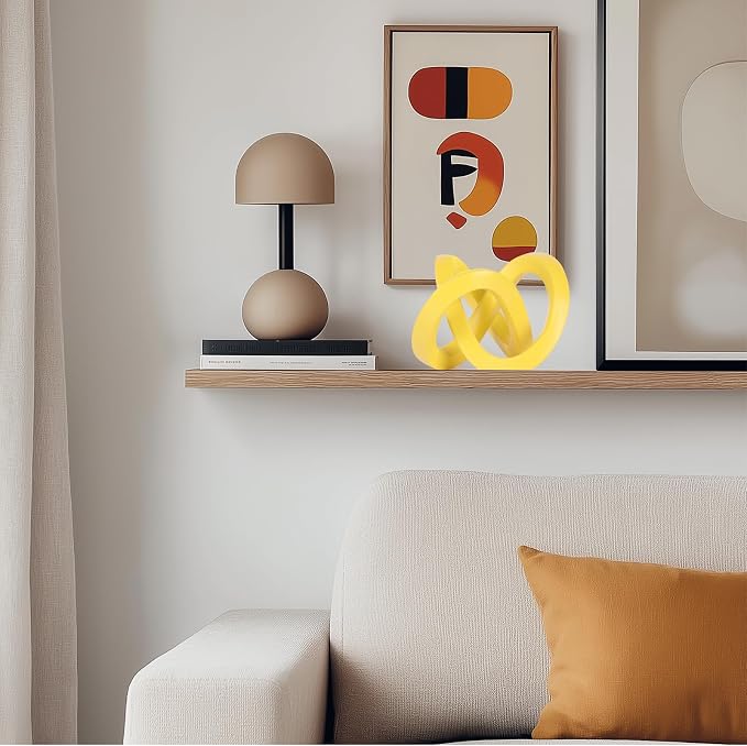 DOVDOV Yellow Knot-Decorated Sculpture, Yellow Home Decor Aesthetics, Möbius Strip Sculpture, Suitable for Decorating Bookshelves, Living Room TV cabinets, Office cabinets, and Coffee Tables.