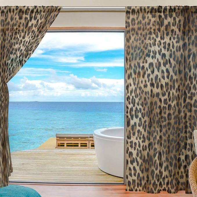 AUUXVA Sheer Curtains Animal Leopard Print Pattern Window Voile Curtain Drapes for Living Room Bedroom Kitchen Home Decor 55x84 inches, 2 Panels