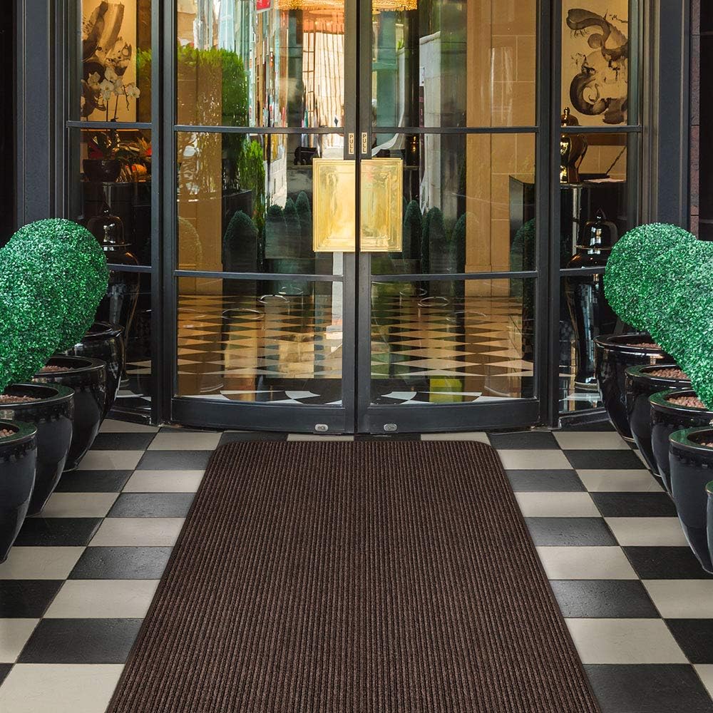 House, Home and More Indoor Outdoor Double-Ribbed Carpet Runner with Skid-Resistant Rubber Backing - Bittersweet Brown - 3 Feet x 50 Feet
