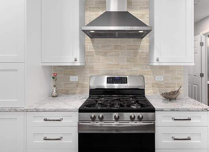 StyloVue 100 Pieces Peel and Stick Backsplash for Kitchen, 3" x 6" PVC Subway Tile Upgraded Grayish Beige with Gray Grout Backsplash Stick on Tile Elevate Kitchen, Bathroom, Fireplace,RV