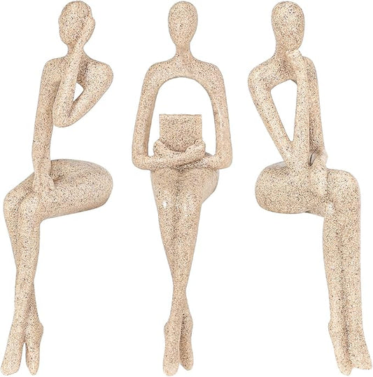 BMLCGJ Thinker Statue Gold Decor Abstract Art Sculpture, Golden Resin Collectible Figurines for Home Living Room Office Shelf Decoration,Great Gifts Ideas (Sitting Posture-Sandstone)