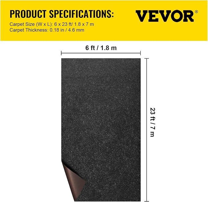 Happybuy 6 ft x 23 ft Black Marine Carpet for Boats Waterproof - 0.18" Thick Indoor Outdoor Rug Carpet Roll for Home Patio Porch Deck