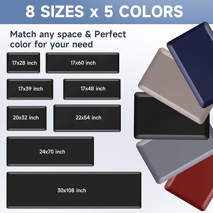 4/5 Inch Thick Kitchen Mat Anti Fatigue Mat Kitchen Rugs Kitchen Decor Non-Slip, Stain & Water Resistant, Kitchen Mats Desk Mat for Kitchen, Office, Workshop, Black, 17'' x 60''