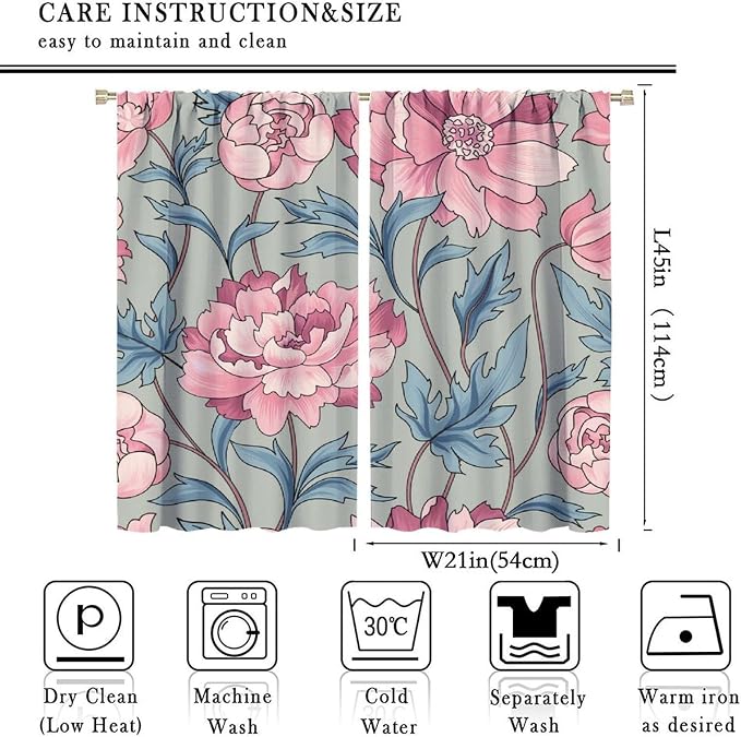 Floral Blackout Window Curtain, Flourish Ornamental Blossom Rose Style Print for Home Kitchen Livingroom Coffee Room Curtains Drapes 2 Panels 42x45 Inch