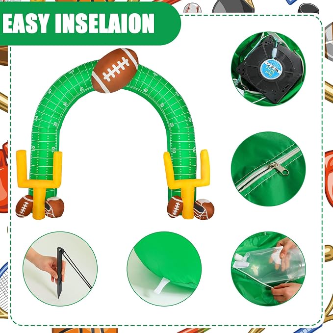 Shappy 9ft Giant Football Inflatable Arch Goal Post Inflatable Outdoor Yard Decorations with Helmet and LED Lights Football Birthday Party Decor for Game Day Tailgate Fans Sports Party Supplies
