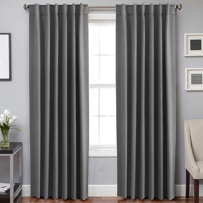 H.VERSAILTEX Blackout Curtains Thermal Insulated Window Treatment Panels Room Darkening Blackout Drapes for Living Room Back Tab/Rod Pocket Bedroom Draperies, 52 x 96 Inch, Bluish Gray, 2 Panels