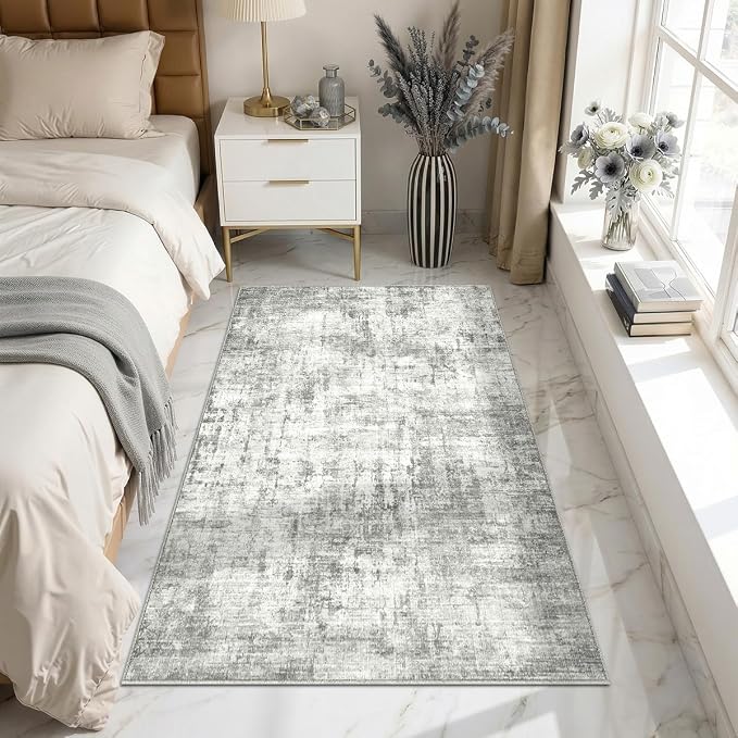 3x5 Area Rugs Washable Living Room Rug-No Slip Soft Carpets Modern Abstract Indoor Floor Stain Resistant Carpet for Bedroom Dining Room Farmhouse Nursery Home Office Grey