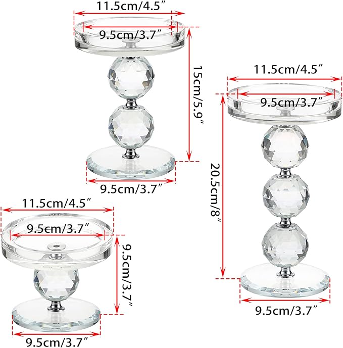 OwnMy Crystal Glass Pillar Candlestick Holders Pillar Candle Holders Sets | Clear Glass Tealight Holders Votive Candle Stands, Set of 3 Modern Pillar Candle Centerpiece for Living Room Wedding Decors