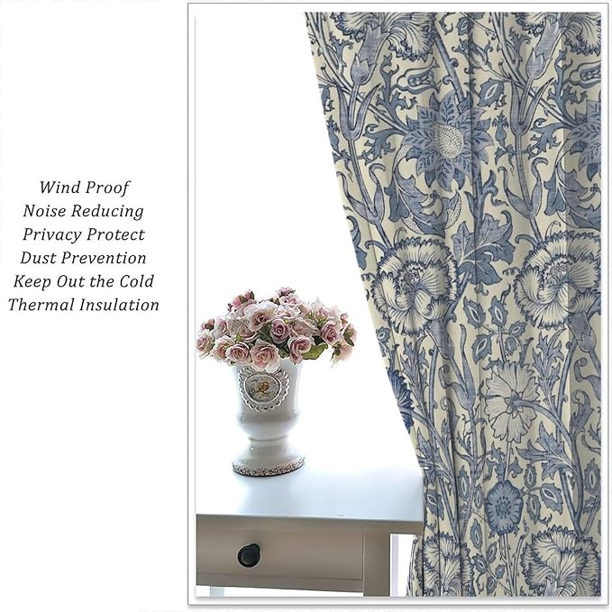 William Morris Plant Curtains, Rustic Farmhouse Retro Floral Flowers Print Blackout Window Treatments Drapes, for Living Room Bedroom Kitchen 31.5(W)*72(L) 2 Panels