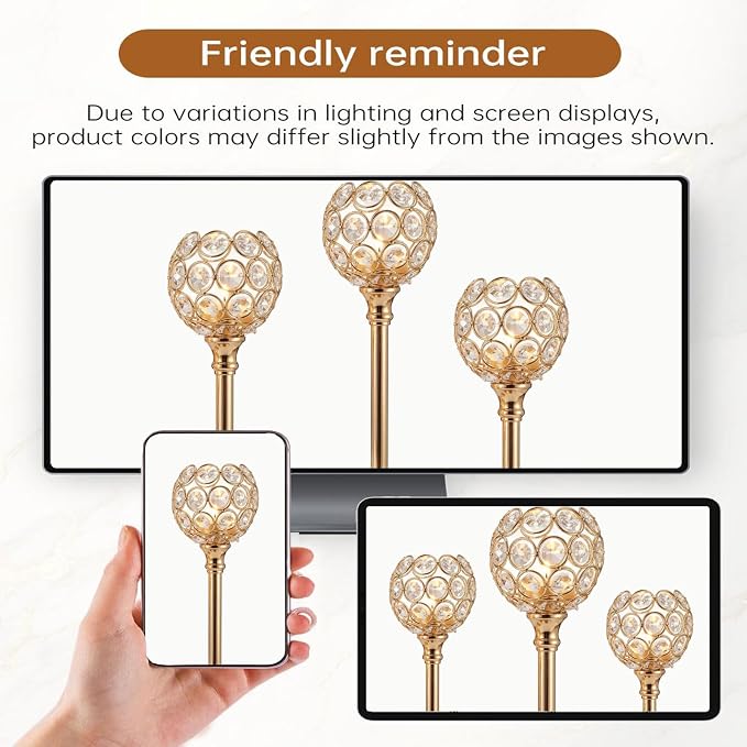 Candle Holder Candlestick Holders- 6Set Gold Crystal Pillar Candle Holders,Metal Candlestick Stands for Wedding Centerpieces,Table Decor for Church,Valentine's Day Housewarming Gift,18Pcs