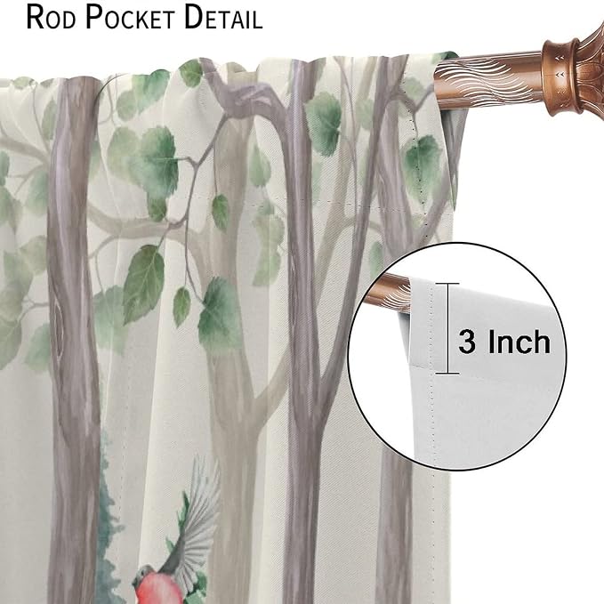 Forest Animal Kids Curtains, Wild Rustic Bear Fox Deer Children Cartoon Window Treatments for Living Room, Watercolor Blackout Drapes 2 Panel Sets,55x63 Inch