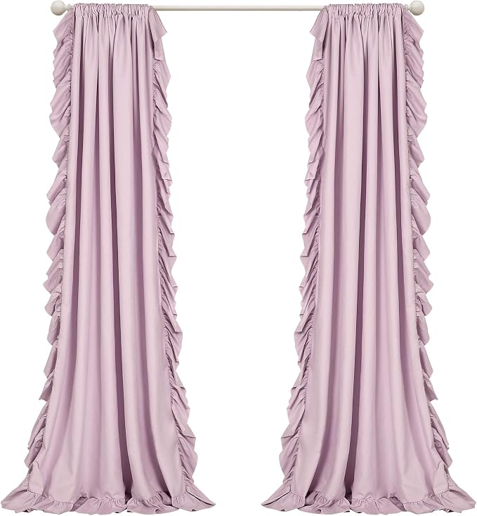 Lush Decor Reyna Ruffle Window Curtain Panel Set, Pair, 54" W x 84" L, Lilac - Flowy Curtain Set - Romantic Ruffle Curtains for Bedroom, Living room, or Dining Room - Farmhouse & Cottage Home Decor