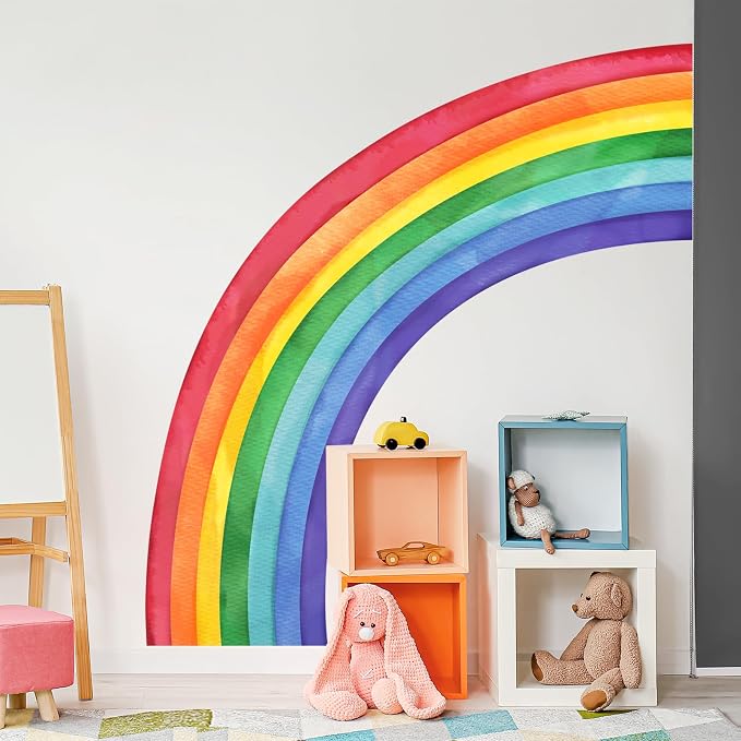 Supzone Large Rainbow Wall Decals, Mural Watercolor Half Rainbow Wall Stickers Peel and Stick Vinyl Wall Art Decor for Girls Bedroom Kids Nursery Living Room Playroom Toddler | Watercolor Mural Wall Sticker for Bedroom Girls Nursery Infantile Living Ro...