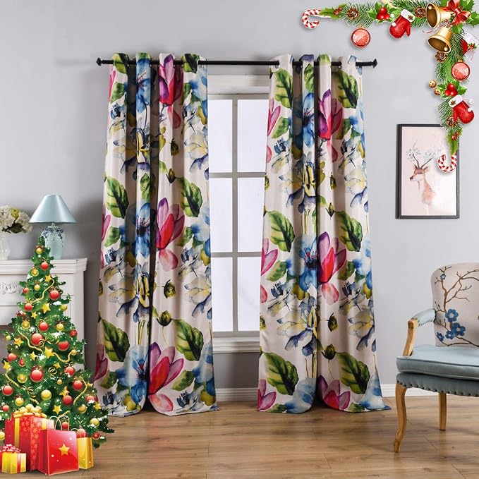Taisier Home Stylish Living Elegant Abstract Colorful Curtains Printed,Colorful Flower Curtain Printed,Fashion Curtains 84 Inches Long for Bedroom(Floral Print Curtain 2 Piece Set)