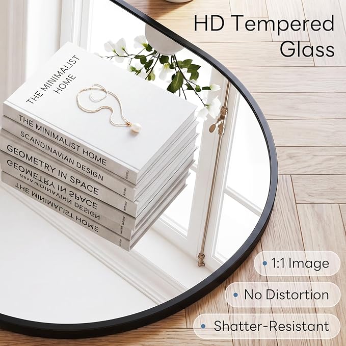Sweetcrispy 24"x36" Oval Black Bathroom Mirrors for Wall, Bathroom Mirrors for Over Sink, Metal Framed with HD Shatter-Proof Glass for Entryway, Living Room, Bedroom
