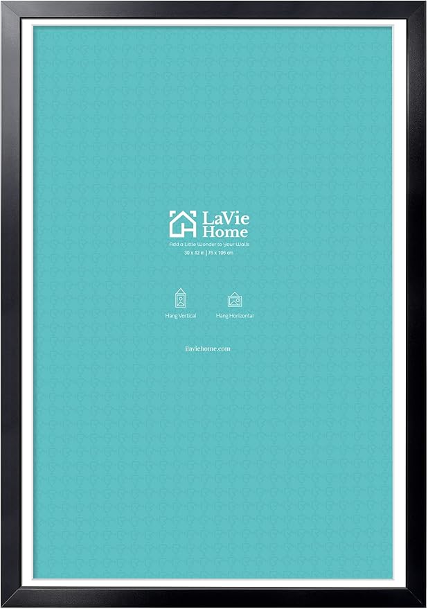 LaVie Home 30 x 42 Poster Frame Black, Display Pictures 27x40 with Mat or 30x42 Without Mat, Stable and Sturdy Picture Frame and Polished Plexiglass, Horizontal and Vertical Format of The Wall（1 Pack）