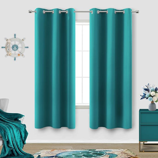 KOUFALL Living Room Curtains 72 Inches Long,2 Panels Black Out Blackout Light Blocking Room Darkening Curtains for Bedroom 24-36 Wide Window Treatments,Teal