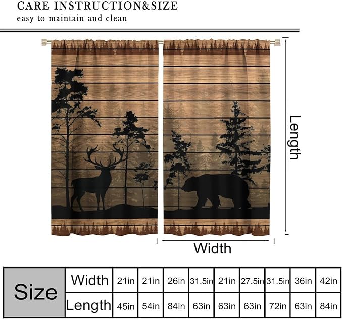 Farmhouse Forest Cabin Blackout Curtains for Kitchen Rustic Wooden Country Vintage Bear Deer Rustic Cabin Window Treatments for Farmhouse Bedroom Living Room 63x72in