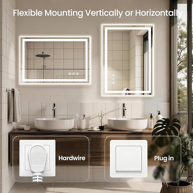 40X36 LED Bathroom Mirror with Lights, Anti-Fog, Backlit + Front Lit, Lighted Bathroom Vanity Mirror for Wall, Memory Function, Dimmable, Tempered Glass, Shatter-Proof