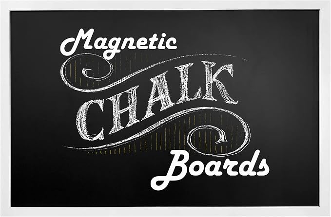 Loddie Doddie Magnetic Chalkboard - 36 x 24 in, White Wood Frame - Menu Board for Kitchen - Chalkboard Calendar for Wall Organization - Framed Magnetic Board