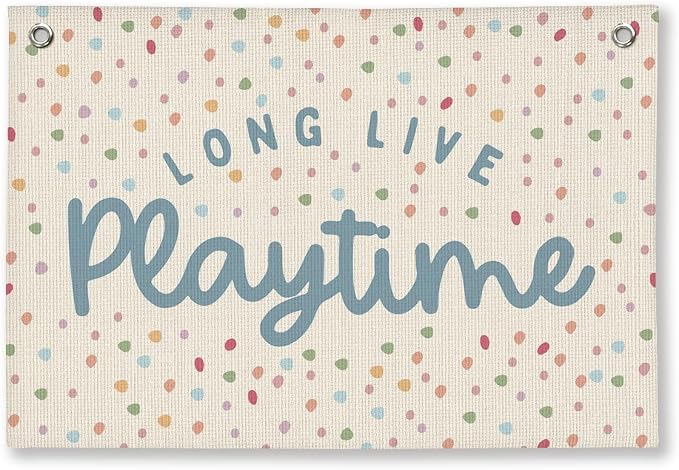 Playroom Decor, Kids Wall Art Hanging Linen Banner, Blue Striped Wall Flag for Playing Room Nursery Playroom Decor, 20x30 Inch