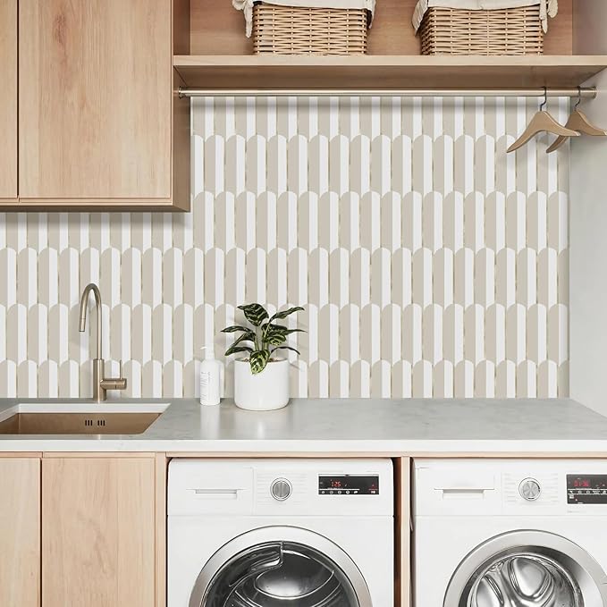 Vamos Tile Peel and Stick Backsplash Seamless Tile for Kitchen,White and Essaouira Taupe PVC Mixed Light Gold Self Adhesive Fish Scale Metal Mosaic Tiles (10 Sheets)