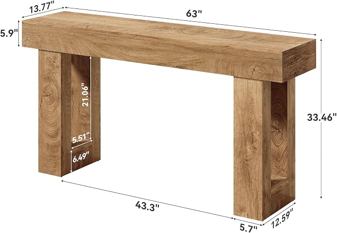 LITTLE TREE 63 Inches Long Console Table for Entryway, Sofa Table Behind Couch, Wooden Entry Table Foyer Hallway Table, Industrial Console Sofa Table for Living Room, Oak Color