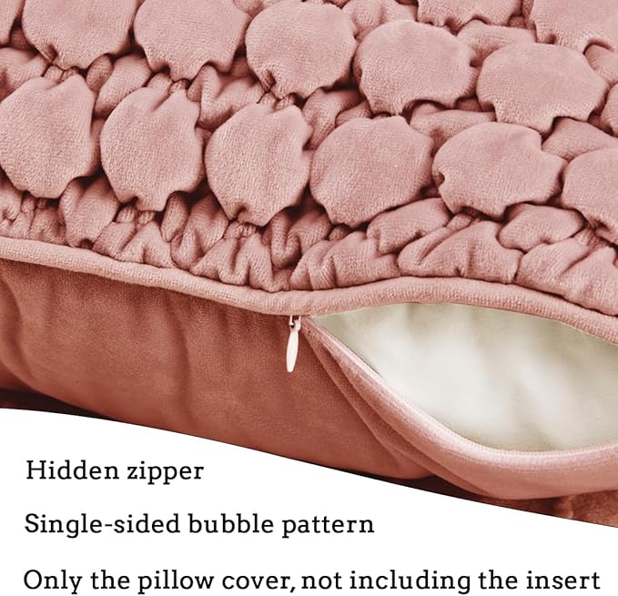 Pillow Cover 24x24 1 Piece Velvet Euro Sham Decorative Farmhouse Pillowcase Boho Square Cushion Covers Soft Bubble Texture for Couch Sofa Bed Bedroom Car Living Room，Pink