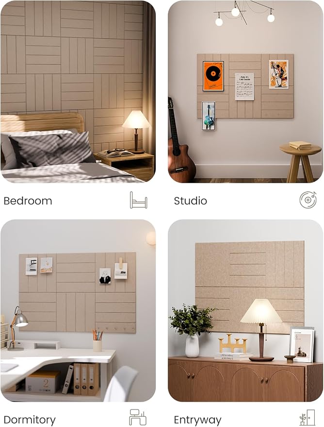 Fluxynara Large Felt Bulletin Board 36"x24" Cork Board Alternative - 6 Pack with 32 Safe Removable Adhesive Tabs, Cork Boards for Walls Felt Board for Home Office Classroom Pin Board-Taupe