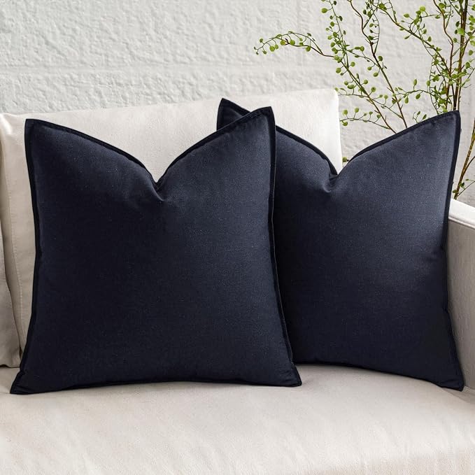 MIULEE Pack of 2 Decorative Linen Pillow Covers 24x24 Inch Navy Blue | Boho Farmhouse Modern Soft Accent Euro Shams Throw Pillows for Bed Neutral Cushion Covers Sofa Couch Living Room Home Decor