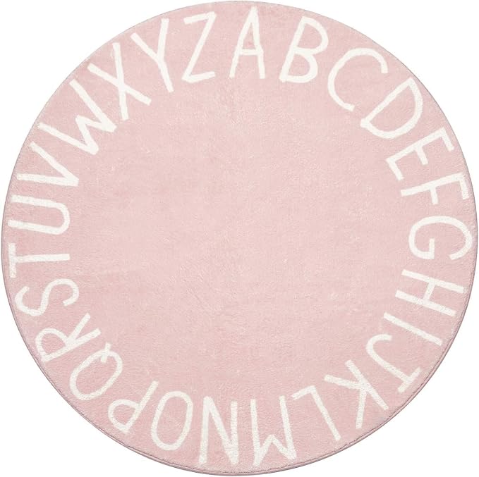 Topotdor Round Kids Play Rug Alphabet Nursery Area Rug Extra Large Soft Crawling Play Mat for Children Toddlers Bedroom (96 inch, Pink)