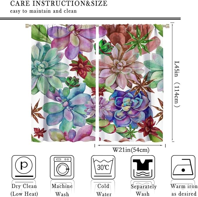 Succulents Tropical Plant Curtain Floral Boho Watercolor Summer Desert Botanical Vintage Garden for Home Kitchen Livingroom Coffee Room Curtains Drapes 2 Panels 42x45 Inch