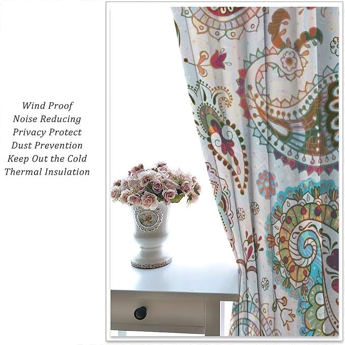 Bohemian-Style Curtains, Tribal Abstract Print with Paisley Motifs, Blackout Curtains for Bedrooms, Living Rooms and Kitchens42X45 Inch