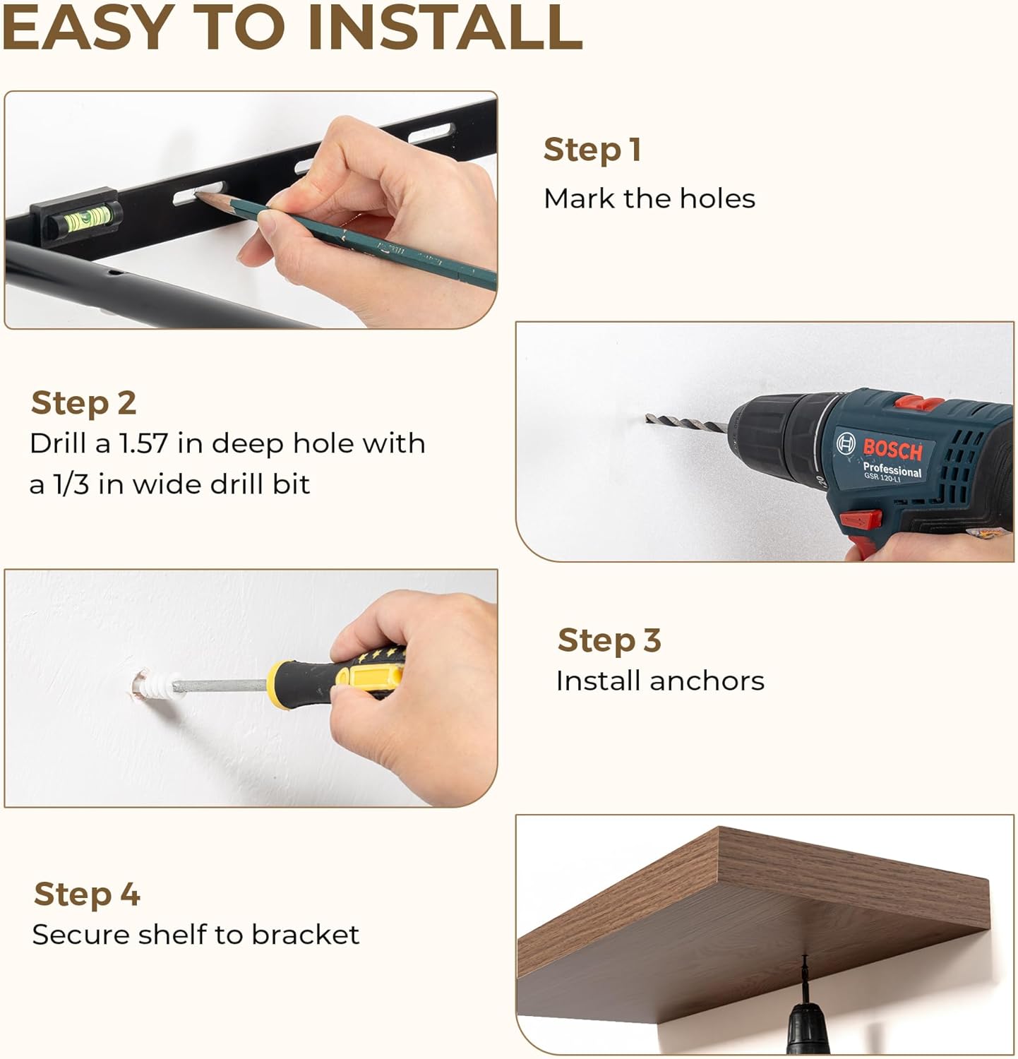 Dreamland 55 Inches Floating Shelves for Wall, 9.3" Deep Long Floating Shelves Set of 1, Large Display & Storage Shelf, Wall Shelf for Bathroom Bedroom Living Room Kitchen Office, Walnut