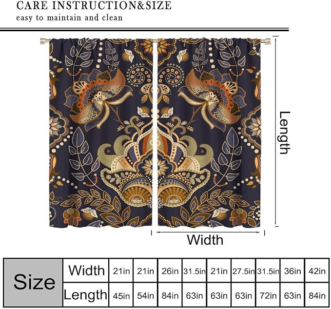 Bohemian Printed Curtains, Tribal Abstract Floral and Botanical Pattern Window Treatments, Blackout Curtains for Bedrooms, Living Rooms, Kitchens Offices72X63 Inch